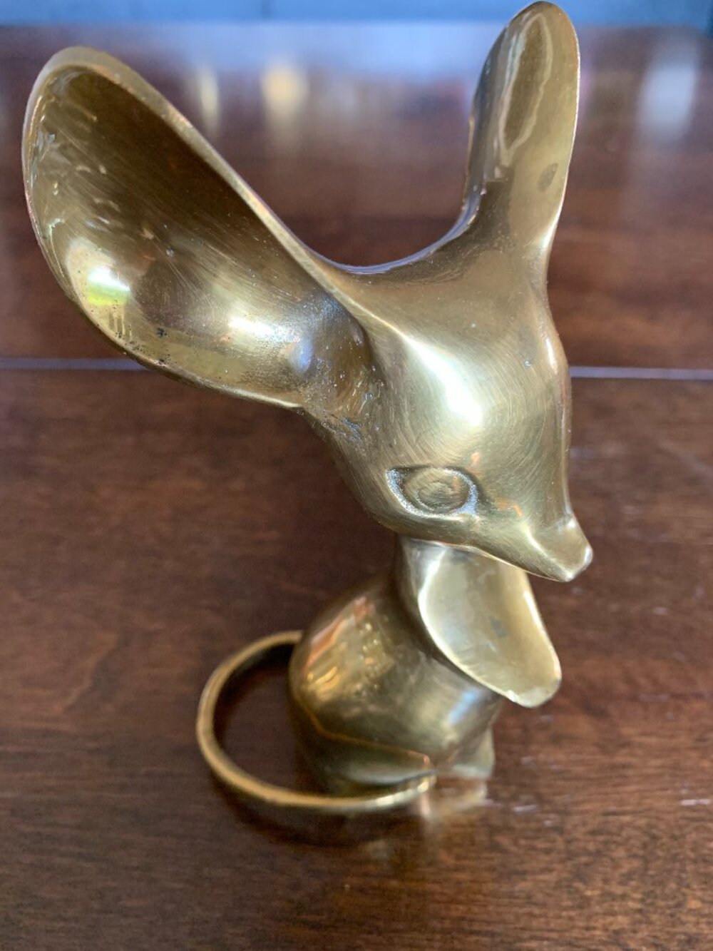 Vintage Solid Brass MOUSE Statue Large Ears 5 1/2" High